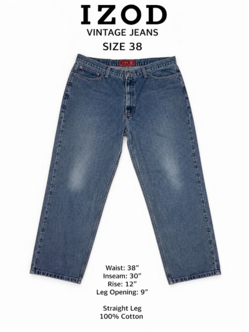 Vintage IZOD Jean Mens 38x30 Blue Denim Straight Leg Y2K 90s Distressed Dad Jean